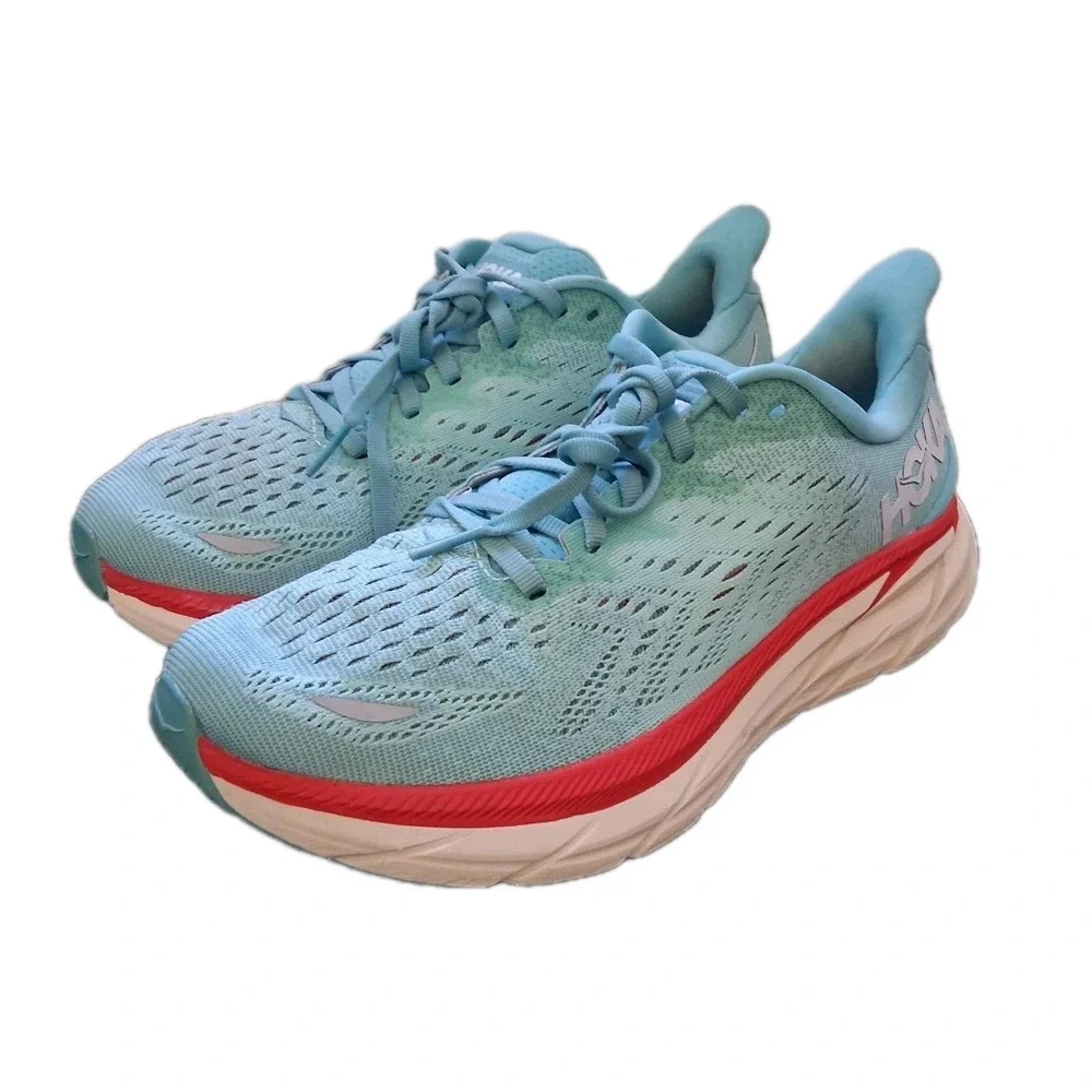 Hoka One One Clifton 8 Blue Red Women's Size 7.5 B Running Shoes